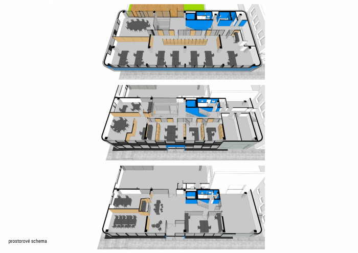 Výrobní a administrativní objekt firmy Pilana Karbid v Hulíně, Ellement architects, prostorové schéma