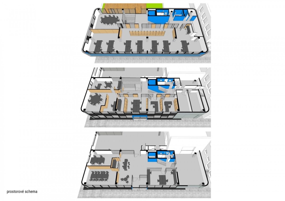 Výrobní a administrativní objekt firmy Pilana Karbid v Hulíně, Ellement architects, prostorové schéma