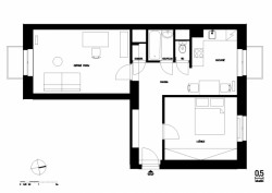 Byt Vokovice, 0,5 Studio, půdorys původní stav