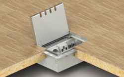 Podlahová zásuvka určená do zdvojených podlah.