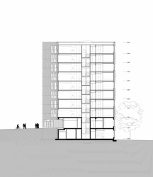 MDH Arkitekter SA, Masu planning, dřevěné věže Moholt 50|50, řez věží E, výkres