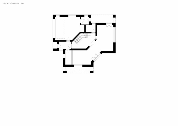 Přestavba rodinného domu Hrusice, ateliér SAD, půdorys původní stav 1. NP