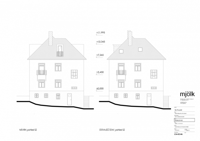 Mjölk architekti, Byt Na půdě, pohled SZ, návrh a stávající stav – foto