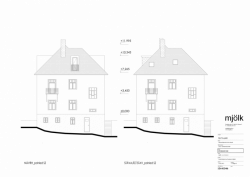 Mjölk architekti, Byt Na půdě, pohled SZ, návrh a stávající stav – foto