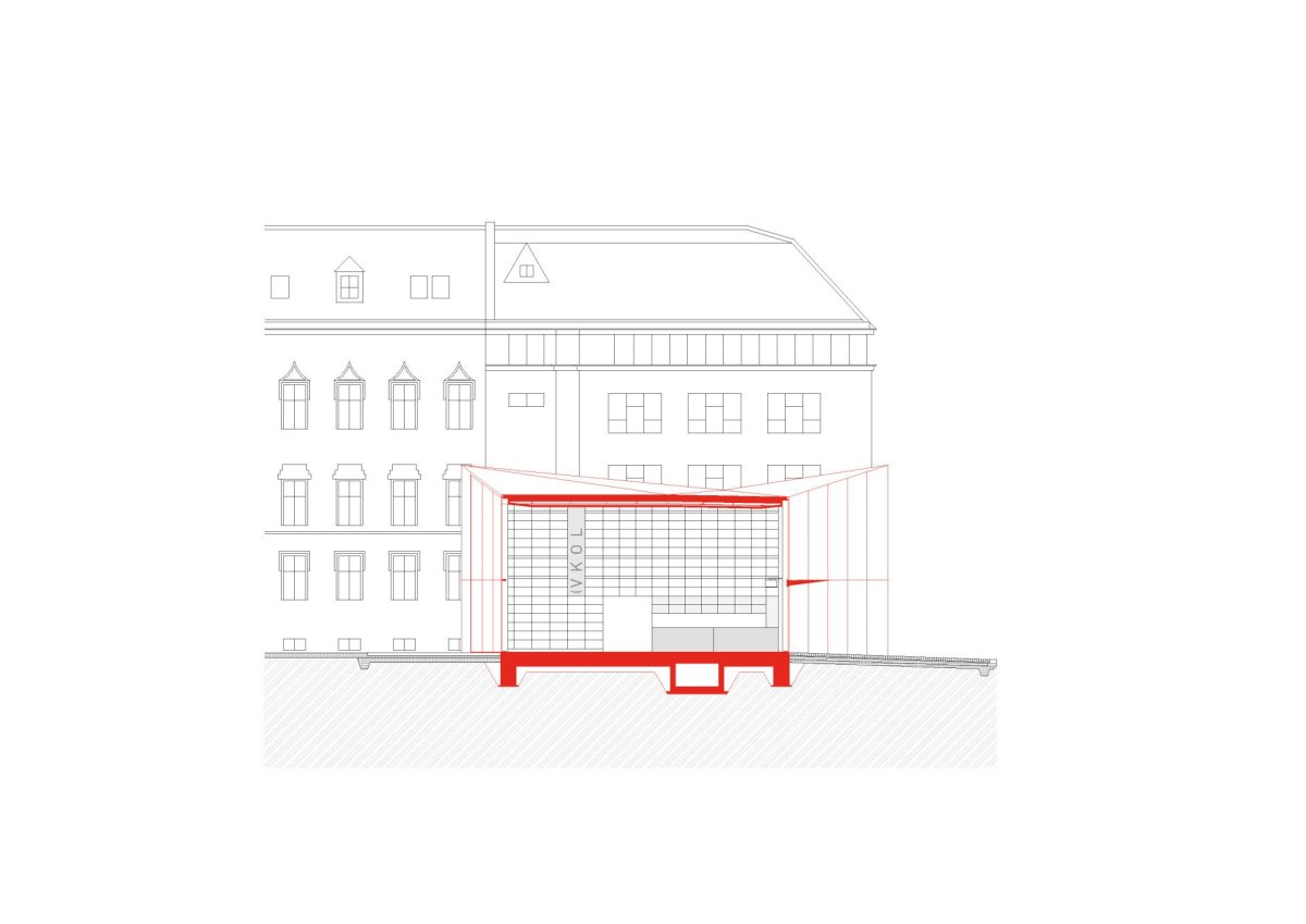Obnova Červeného kostela, atelier-r: Řez podélný