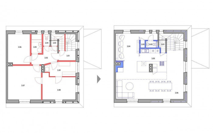 ECHOROST ARCHITEKTI, Rodinný dům v Českém Krumlově, půdorys – foto