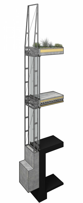 Dům v ocelovém korzetu, Jan Šépka /Šépka architektI/, schéma konstrukce