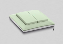 Bezdrátový a bezbateriový vypínač Zoni v olivové barvě stačí pouze nalepit na zeď.