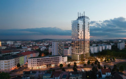 Vizualizace výškové budovy Sisters v Plzni, autoři AVE architekt, developer MIRAS Group
