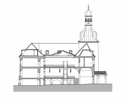 Rekonstrukce arcibiskupského zámku a zahrad na hotel, řez, SHA Šafer Hájek architekti