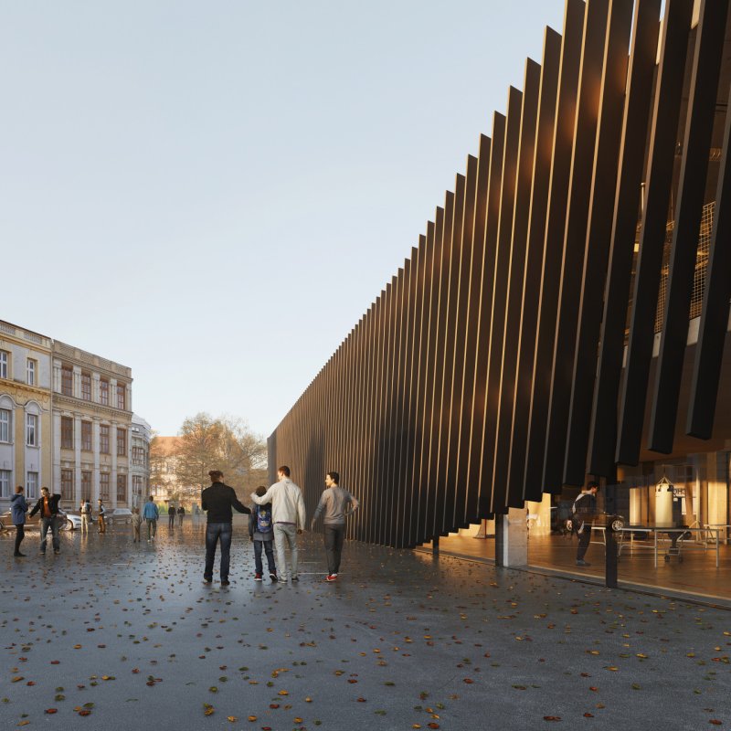 Tréninkové centrum, pohled od parkoviště, vizualizace, Monolot studio