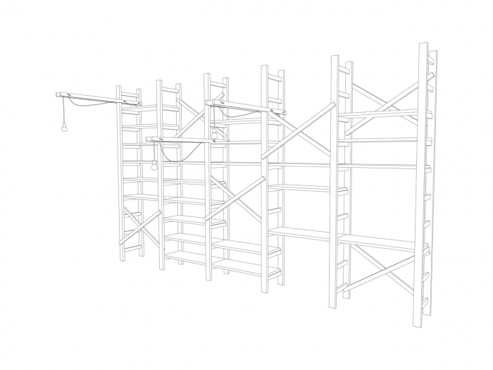 Mjölk architekti, Bookstore Artmap, knihovna 01, axonometrie – foto