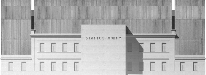 Revitalizace nádraží Bubny na Památník ticha, čelnípohled, ARN Studio