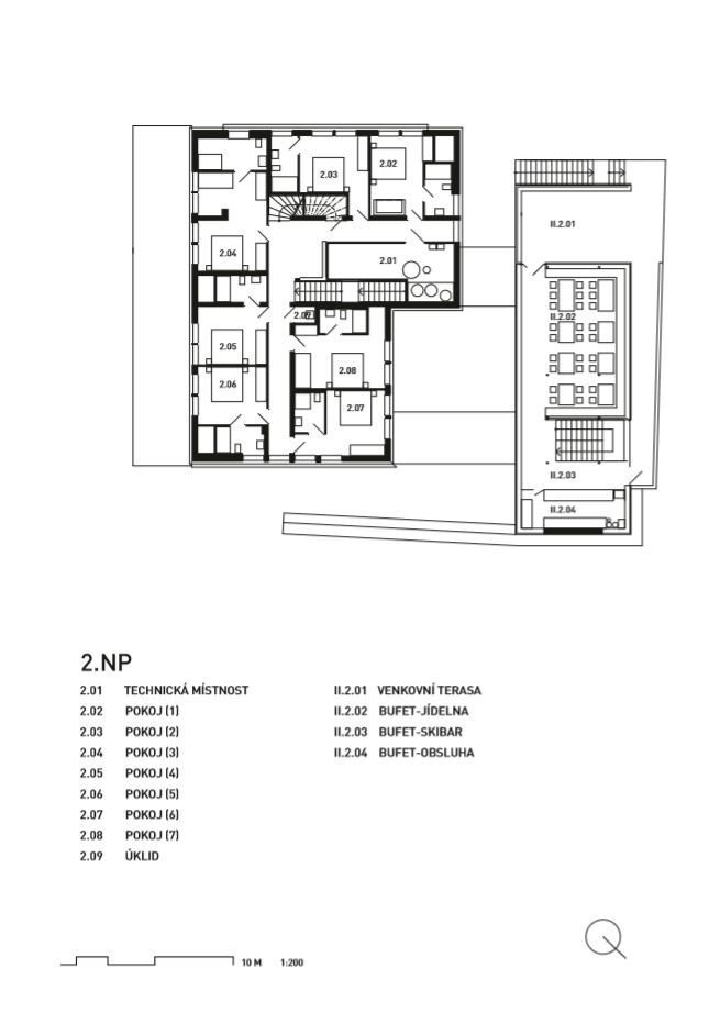 Chata Hradečanka, půdorys 2NP, OK PLAN ARCHITECTS