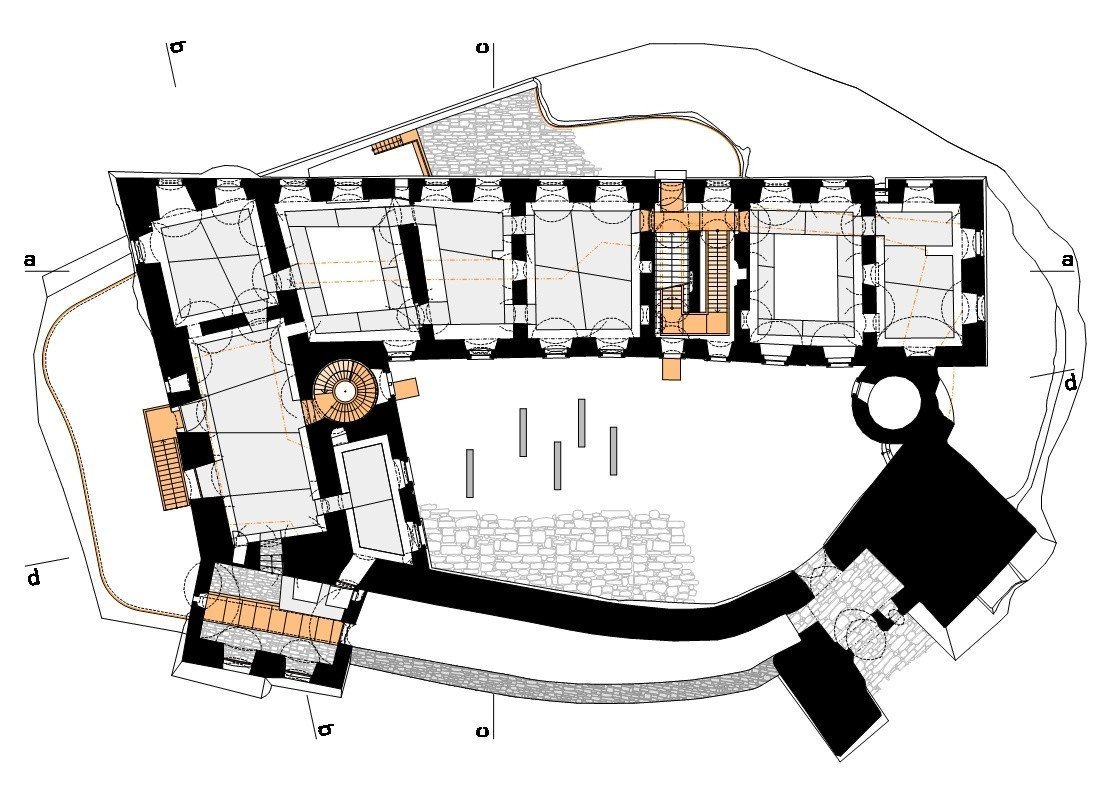 Rekonstrukce paláce hradu Helfštýna, půdorys 1P-b, Atelier-r / Miroslav Pospíšil, Martin Karlík