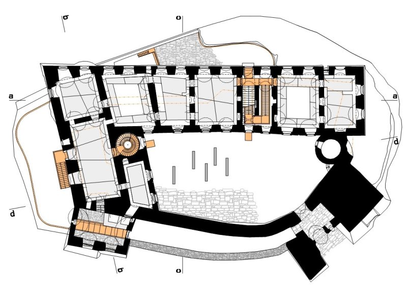 Rekonstrukce paláce hradu Helfštýna, půdorys 1P-b, Atelier-r / Miroslav Pospíšil, Martin Karlík