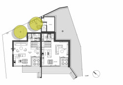 Dvojdům v lese, půdorys 1pp, Architekti.sk