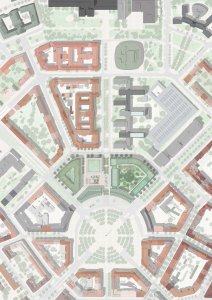 Finalista 3: Benthem Crouwel International  + Opočenský Valouch Architekti. Koláž různorodých tvarů a míst v lidském měřítku