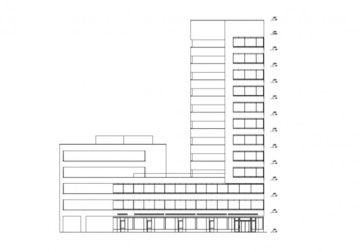 Polyfunkční objekt DORN, čelní pohled, Atelier RAW