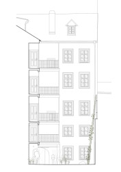 Pohled na vnitřní fasádu (Rekonstrukce měšťanský dům na Valdštejnském náměstí, Formafatal)