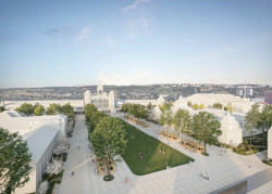 Návrh předprostoru před Průmyslovým palácem na holešovickém výstavišti od studia Perspektiv.