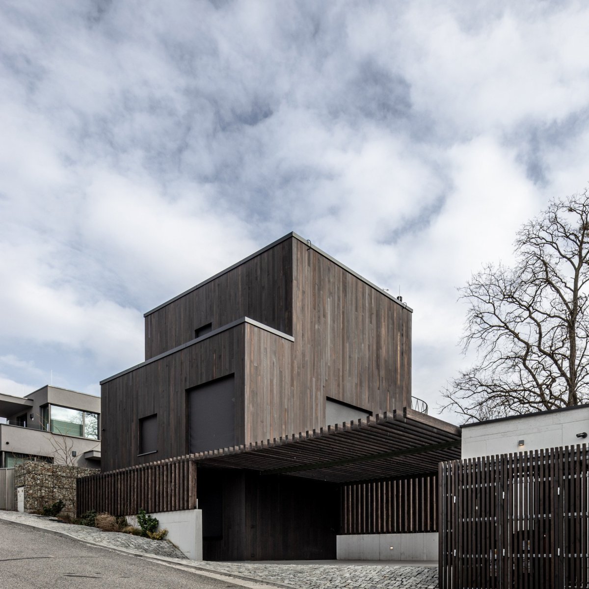 Vítězem kategorie rodinné domy se stal dům pod hradem Devínem v Bratislavě od ateliéru plusminusarchitects. Jeho členitý tvar vyšel ze snahy vytvořit zevnitř domu co nejlepší výhledy na hrad a okolní zeleň. (Drevodom Devín, plusminusarchitects)