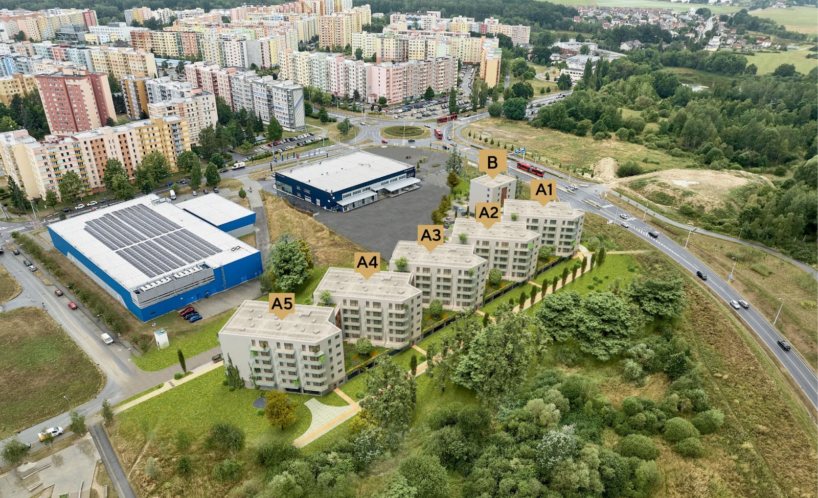 V lukrativní rezidenční oblasti Českých Budějovic roste bytový dům Byty 4 Dvory. (Vizualizace)