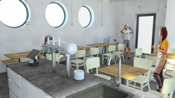 Vizualizace interiéru bývalé kuželny v Plzni podle návrhu studia Kamila Mrvy.