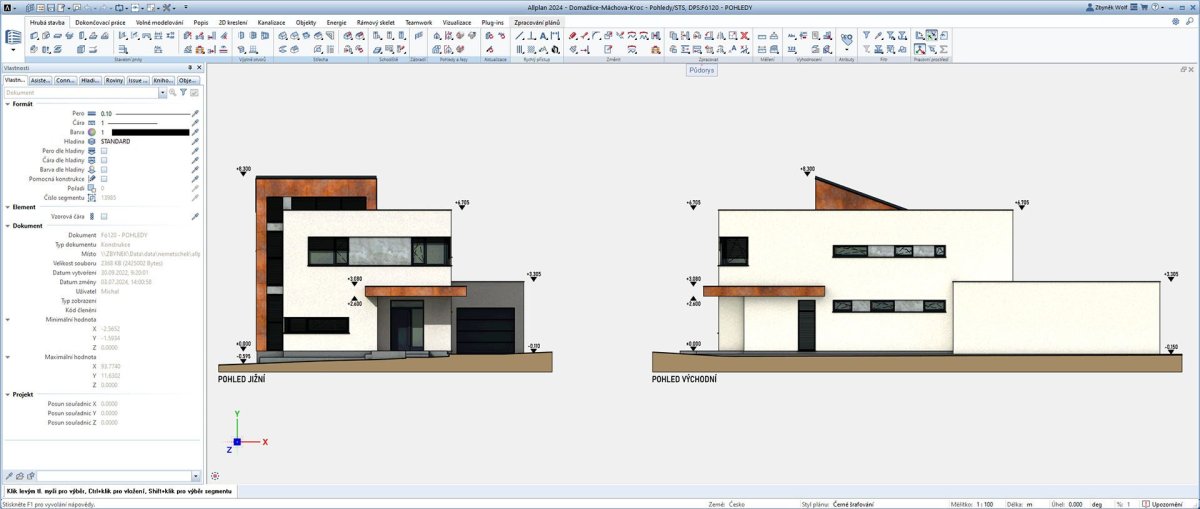 Na předměstí desetitisícového západočeského města roste moderní rodinný dům. Za jeho architekturou stojí Petr Sladký, projekční část zajistila kancelář AW Projekt. (na obrázku pohledy)
