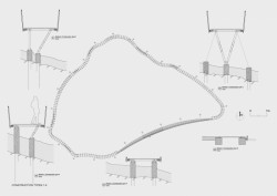 Ghilardi+Hellsten Arkitekter, Odpočívadlo a stezka na ostrově Eldhusøya, plán cesty a řezy konstrukce, výkres