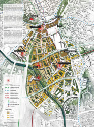 Budoucnost centra Brna: (designed by) Erick van Egeraat (NL), celková situace návrhu v měřítku 1:2500 // finalista – foto