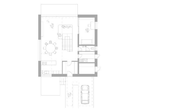 Rodinný dům Litice, půdorys 1NP, Progres ateliér