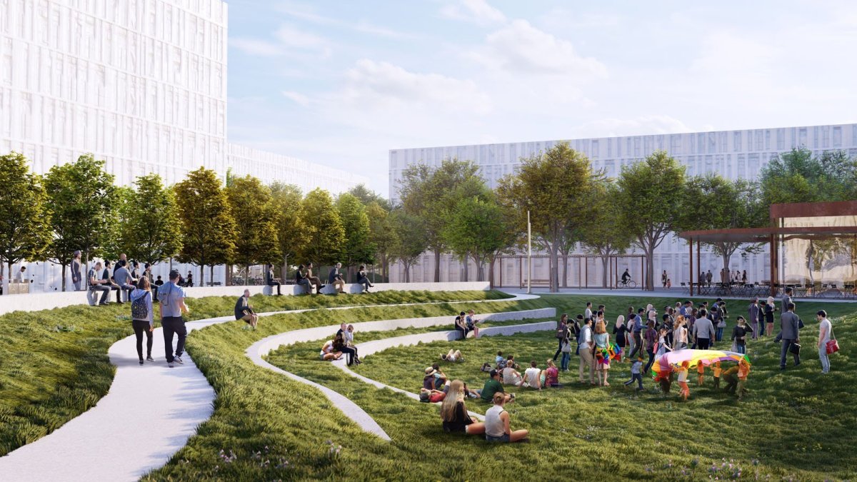 Smíchov City, MS plan - vizualizace otevřeného západního parku