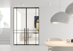 Otočné dveře DIVALINE dvoukřídlé, RAL 9005, madlo HH1200, čiré sklo