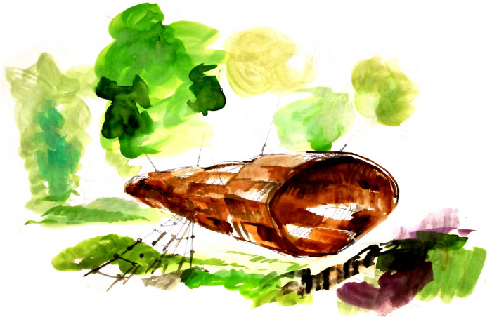 Herní krajina Pecka, Matěj Hájek a Tereza Kučerová (Moloarchitekti s.r.o), skica vřetenovky