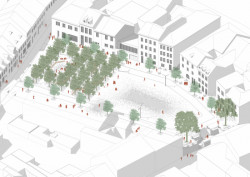 Vítězný návrh studia m2au na rekonstrukci Škroupova náměstí v České Lípě, axonometrie