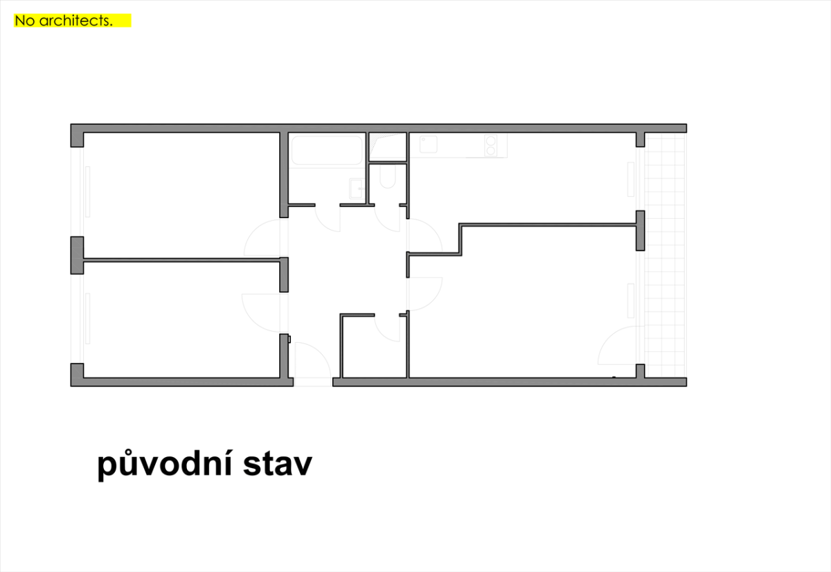 No Architects, Byt s pracovnou, půdorys původní – foto