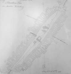 Původní situace fary ve Chvalšinách z 19. století.