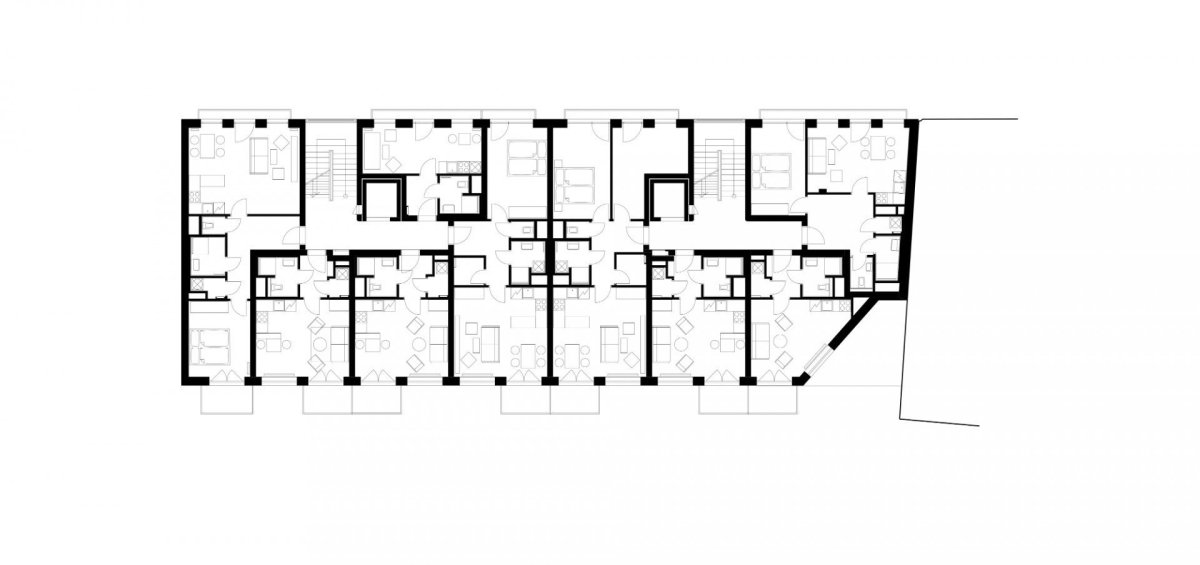 Bytový dům Spolková v Brně, Atelier RAW / Tomáš Rusín, Ivan Wahla, Lukáš Vágner, půdorys 2NP