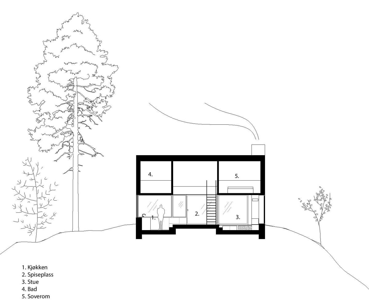 Cabin Rones, řez, Sanden+Hodnekvam / Ingvild Hodnekvam, John Sanden, Yngvild Lund