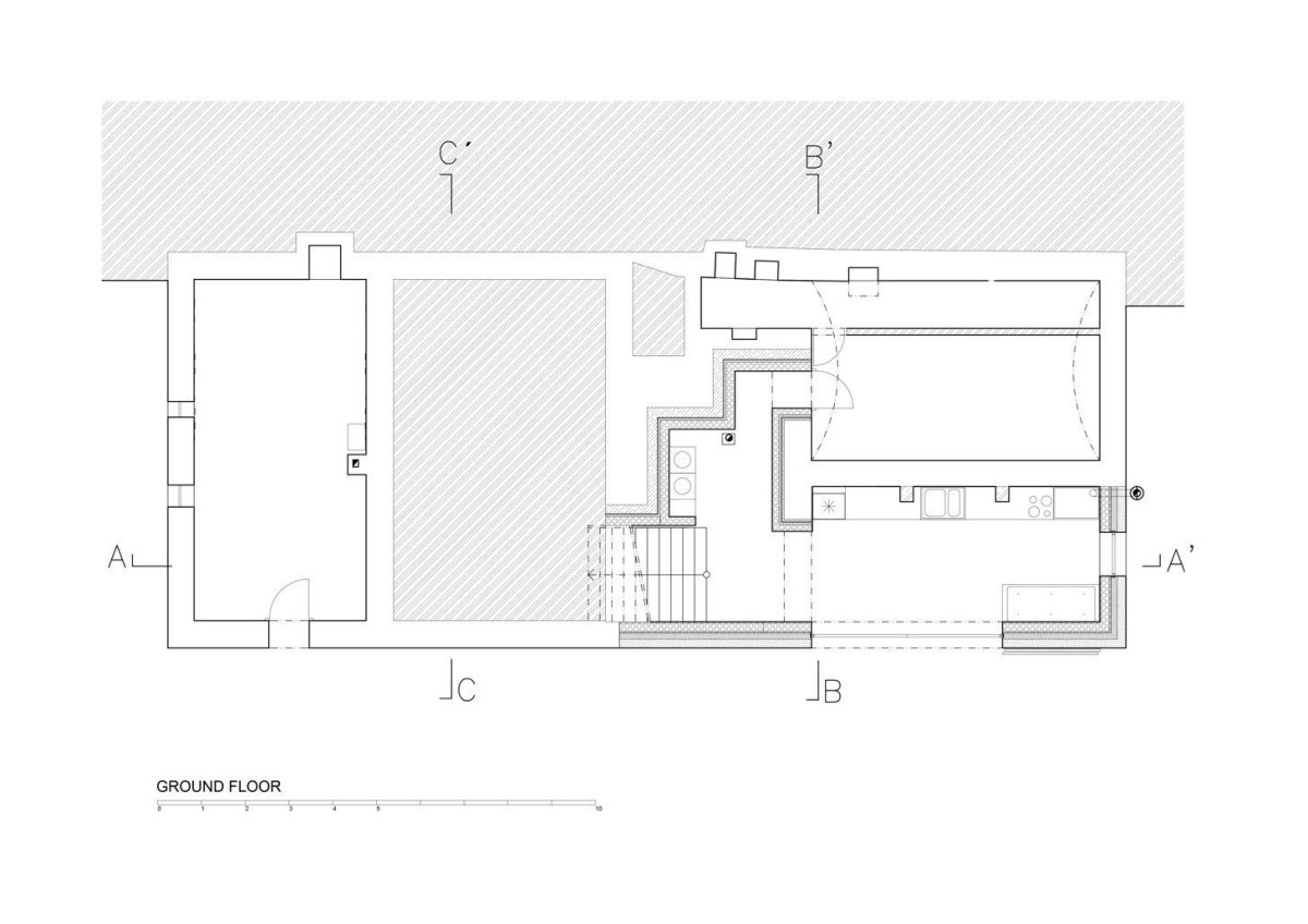 Dům za zdí, půdorys 1np, Mjölk architekti