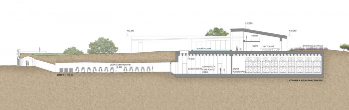 Vinařství Mikrosvín, FAM Architekti, řez.