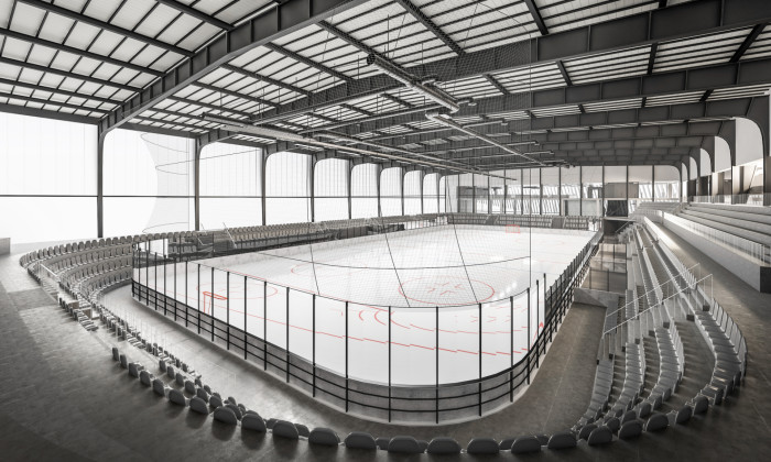 Pohled do haly, obnova původní haly, vizualizace, Qarta architektura