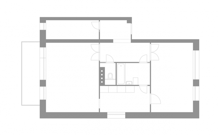 Mooza architecture, Byt na modré vlně, půdorys, původní stav – foto