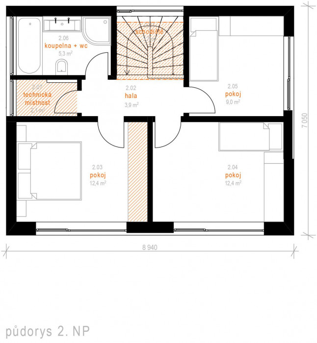 Prodesi, Domesi Concept House, Budíkov, půdorys 2. NP - foto