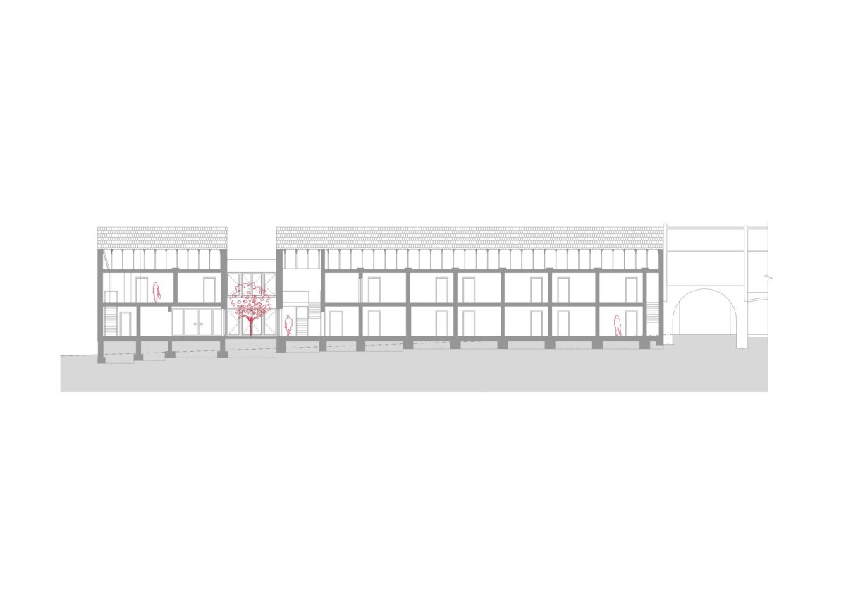 Komunitní dům pro seniory v Holasovicích, City Upgrade: Podélný řez