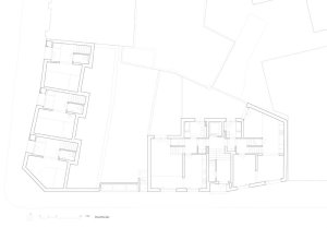 Jaccaud Zein Architects, bydlení v Shepherdess Walk, 1.NP, výkres