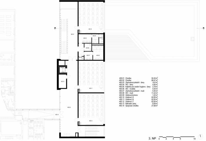 Přístavba ZŠ DR. E. Beneše, Med Pavlík architekti - 3.N.P.