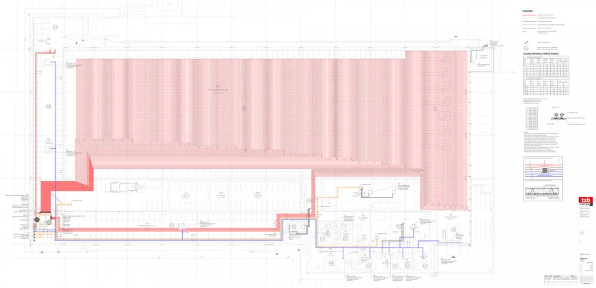 Půdorys vytápění a chlazení prodejny vymodelovaný v TZB modeláři a ArchiCADu.