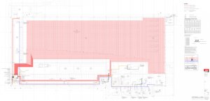 Půdorys vytápění a chlazení prodejny vymodelovaný v TZB modeláři a ArchiCADu.